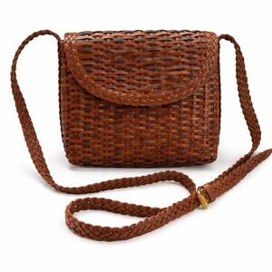 Vintage Y2K CEM Woven Leather Basketweave Crossbody Bag w Snap Closure